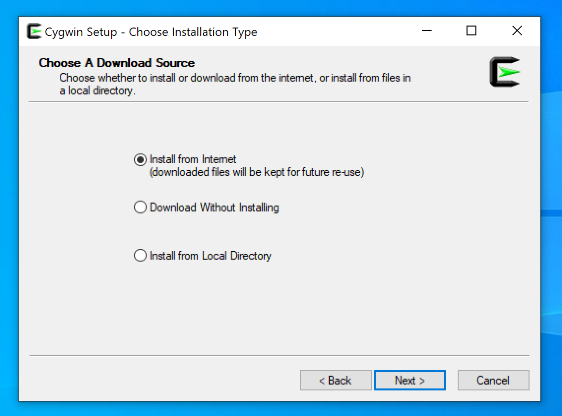 Figure A-1: Installing Cygwin from the internet