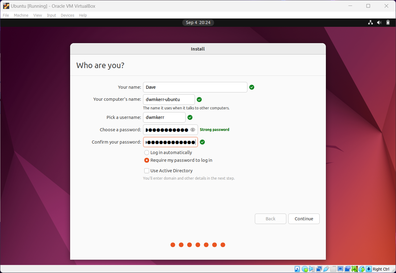 Figure A-10: Setting your Ubuntu login credentials