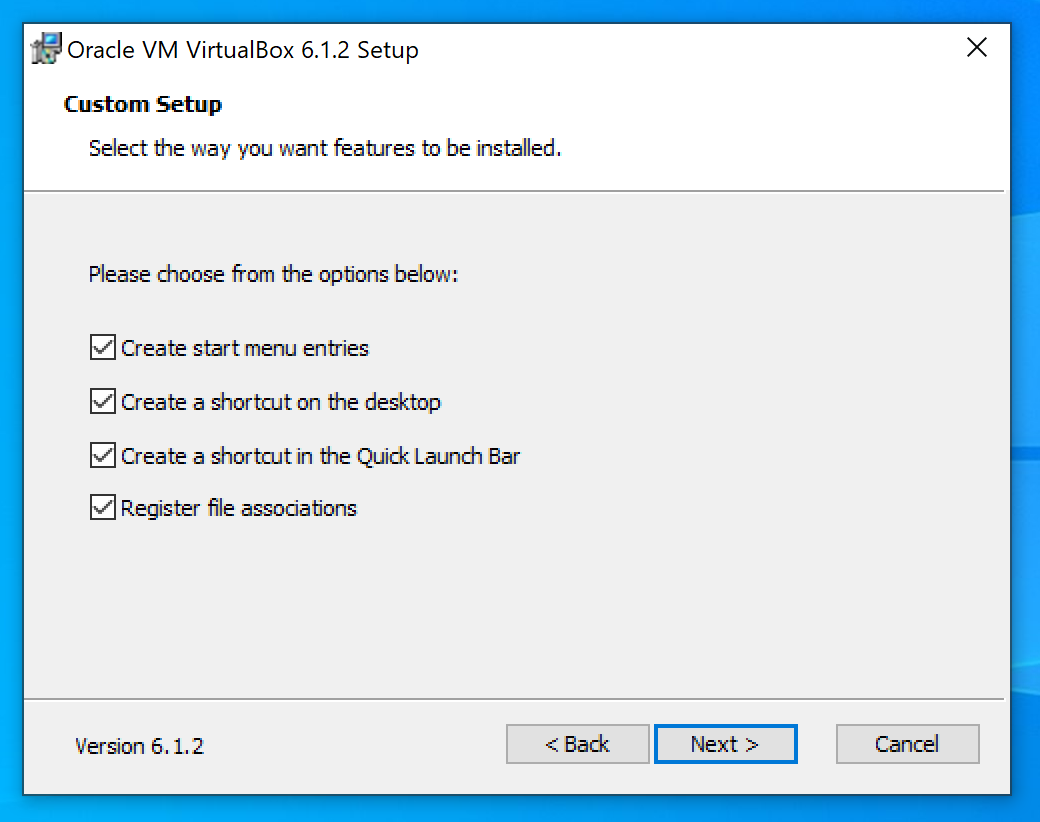 Figure A-3: Setting up the VirtualBox features