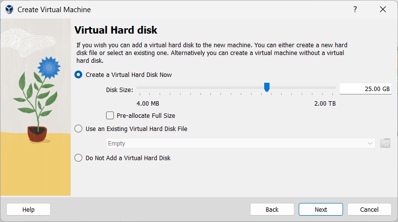 Figure A-6: Setting up a virtual hard disk