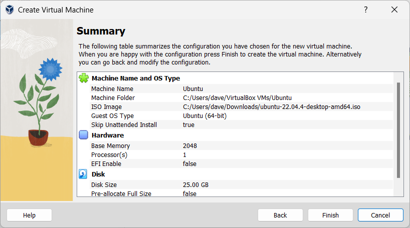 Figure A-7: The Summary screen for your virtual machine