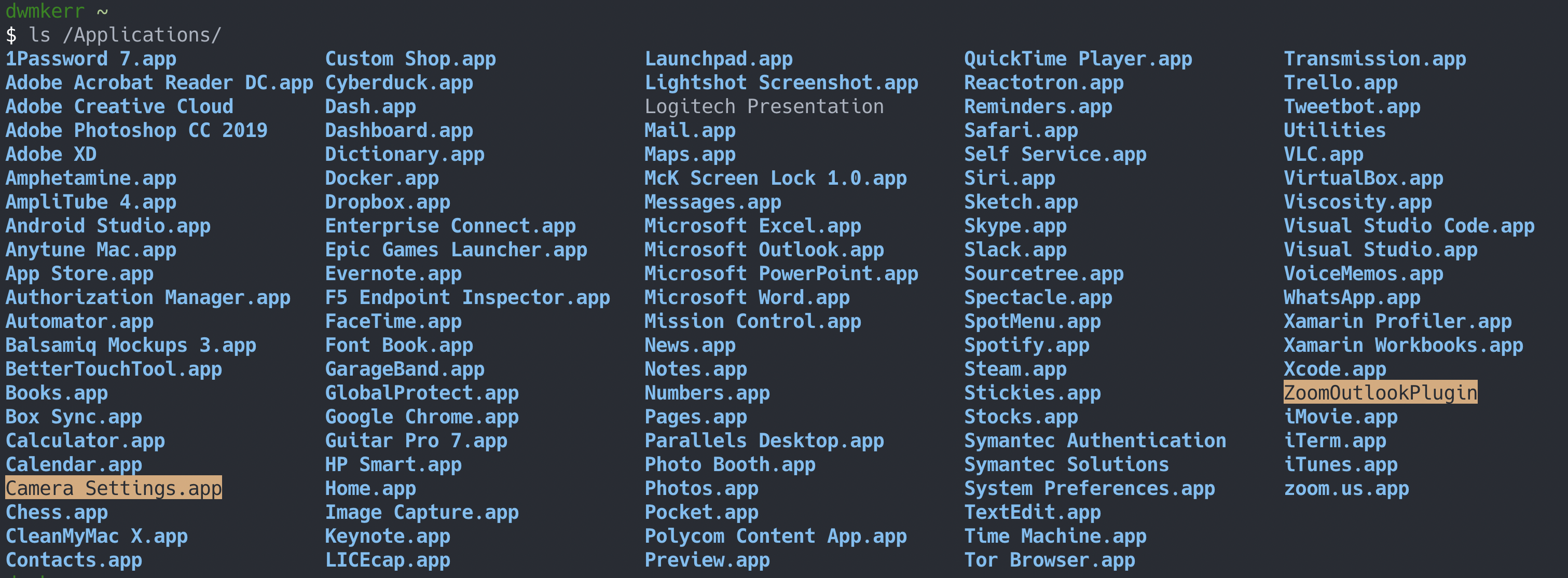 Screenshot: List global applications