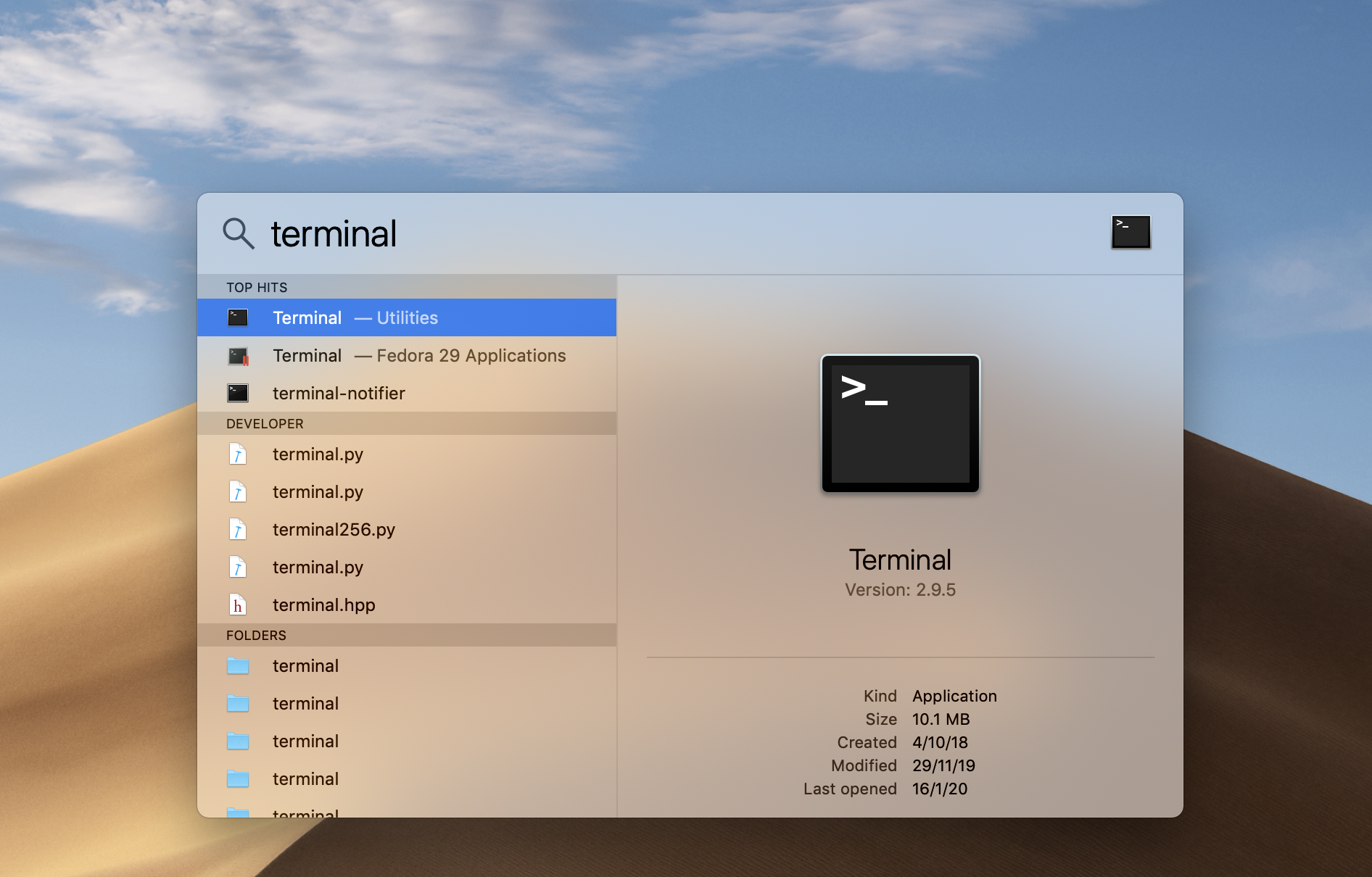 Screenshot: Search for Terminal