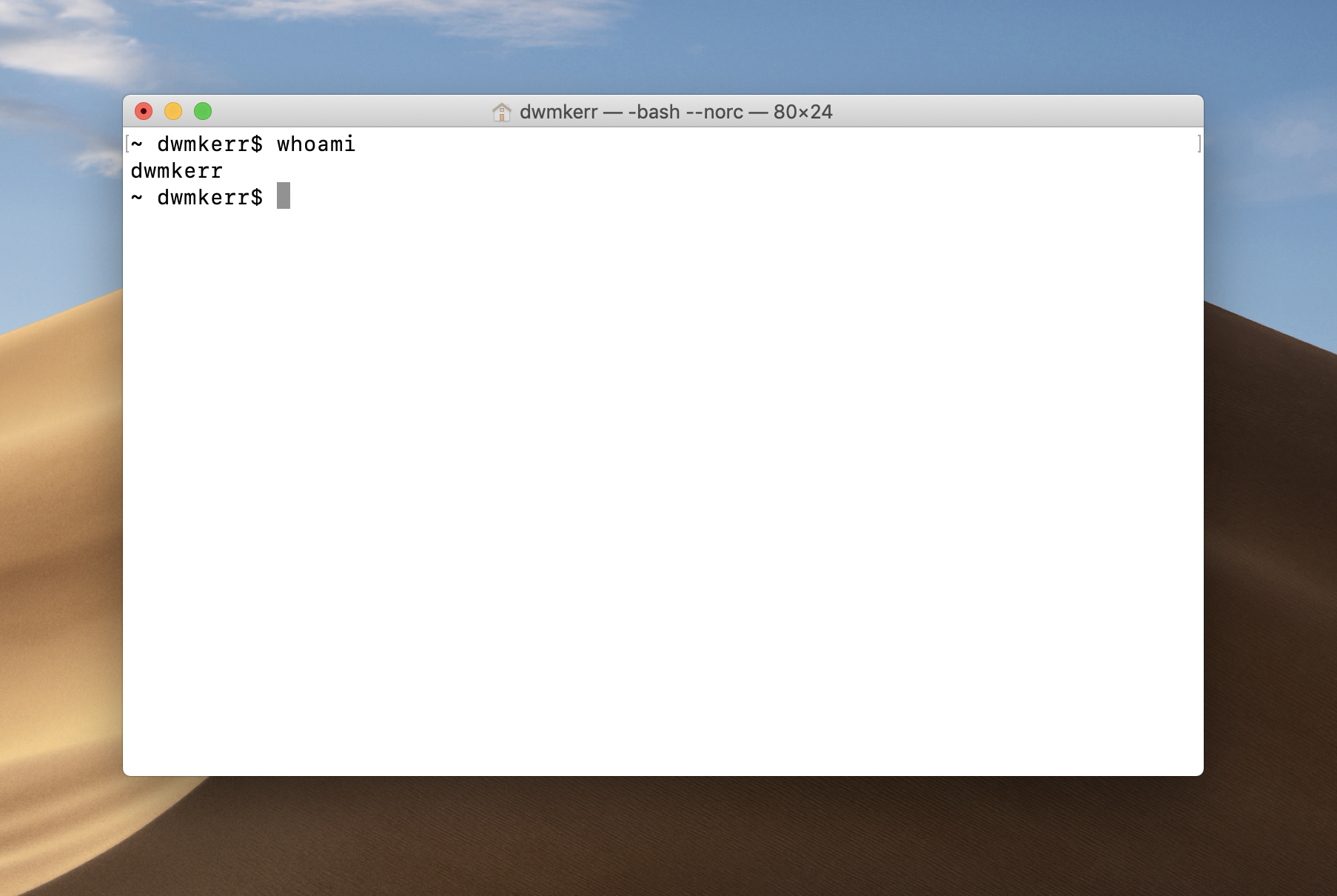 Screenshot: whoami on OSX