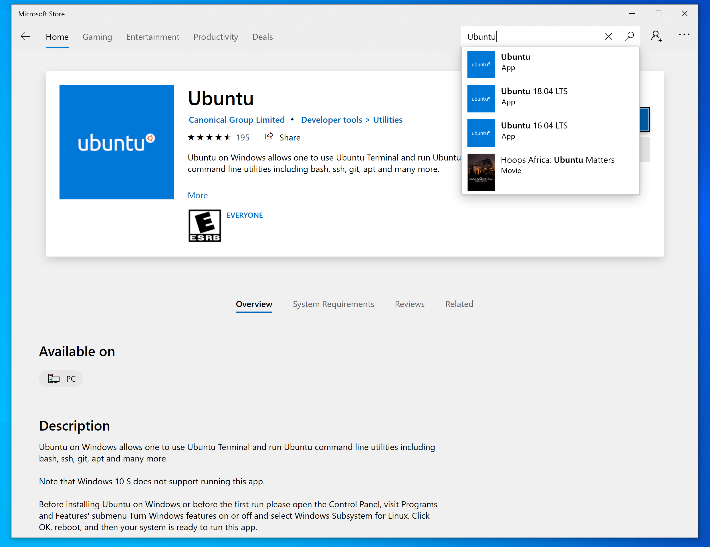 Screenshot: Ubuntu on App Store
