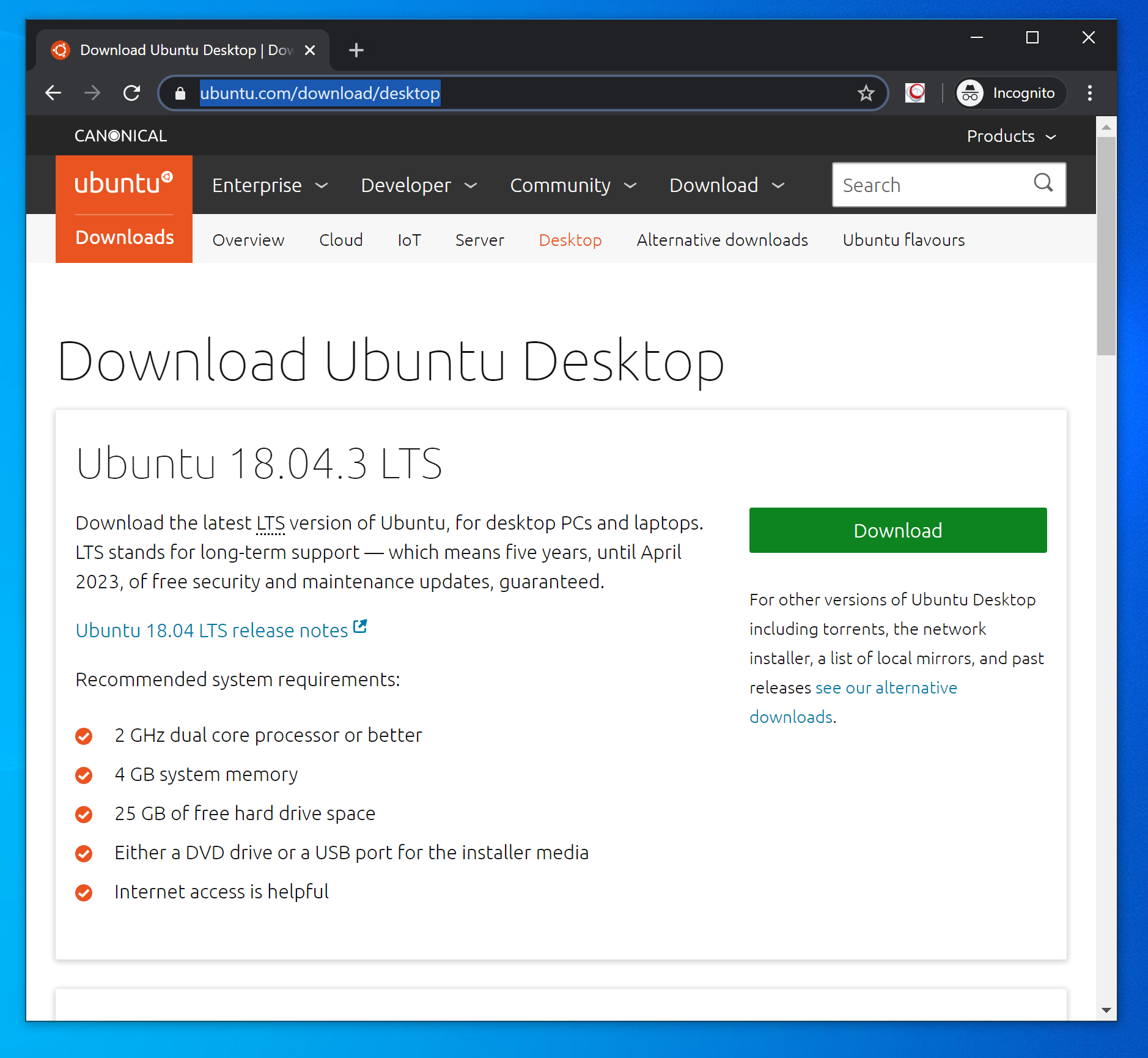 Screenshot: Ubuntu Download