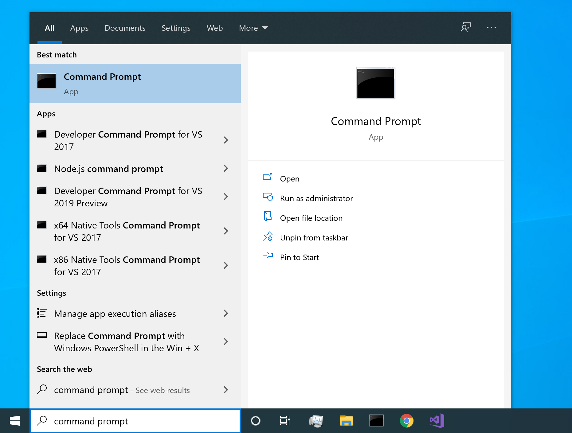 Screenshot: Search for Command Prompt
